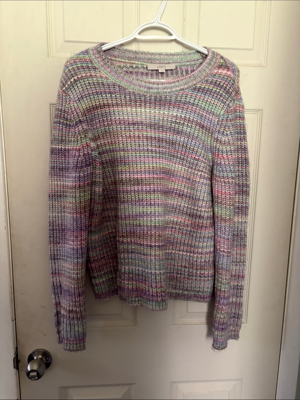 LOFT Pastel Striped Crewneck Sweater in Lavender, Mint & Pink